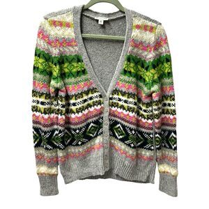 St John’s Bay Vtg Gray & Multi Pattern Grandpa Cardigan Button Sweater-Womens XL